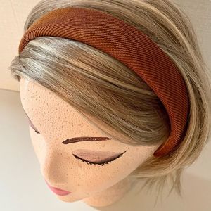 Ladies Lightly Padded Headband, Warm Brown, Ribbed Fabric, faux Suede Ba…